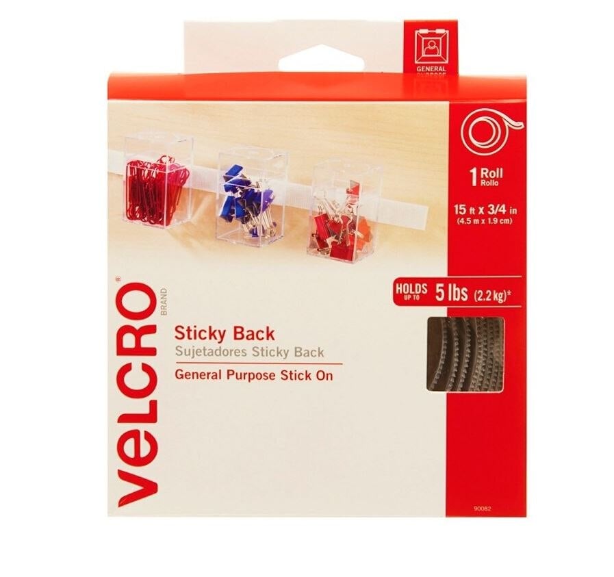 VELCRO Brand STICKY BACK Fasteners, 3/4 in x 15 ft, White, 1 Roll