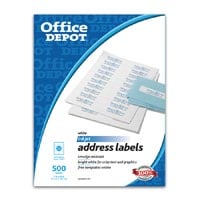 Office Depot White Inkjet/Laser Address Labels, 1" x 4", 500/Box