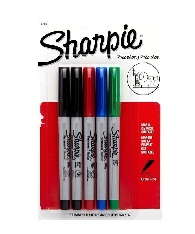 Sharpie Ultra-Fine Permanent Markers, Assorted Colors, 5/Pack