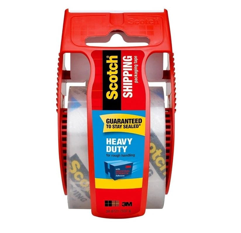 3M Heavy-Duty Shipping Tape with Dispenser, Clear, 1.875 in x 22.2 Yd