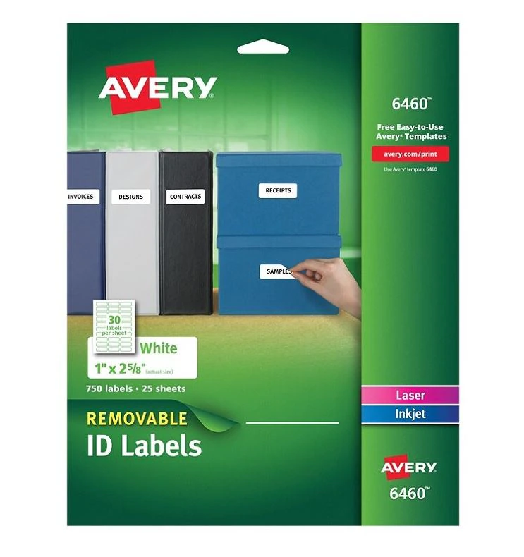 Avery Removable Address Labels, 1 x 2 5/8 in, White, 750/Box