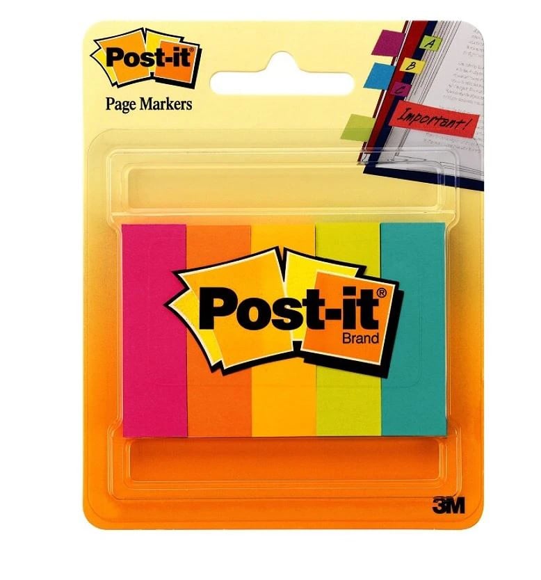 Post-It Flags, 1/2 in x 2 in, Electric Glow, 100 Flags/Pad, 5 Pads/Pack