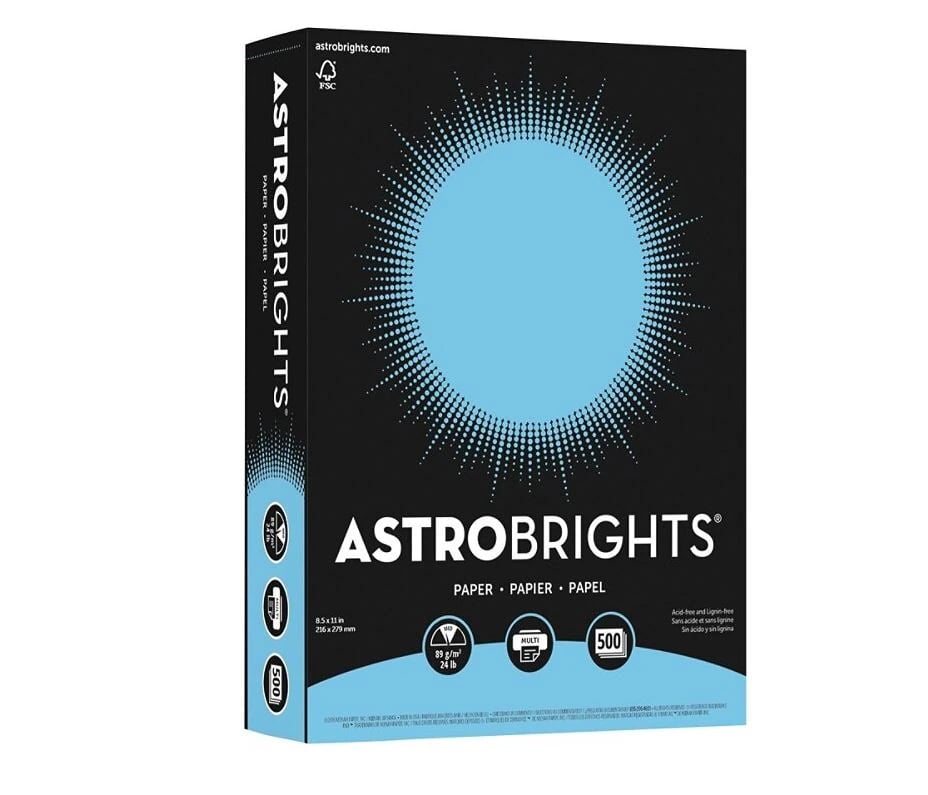 Wausau Papers Astrobrights Paper Letter, 8.5" x 11", 24 lb, Lunar Blue, Recycled, 500/Pk