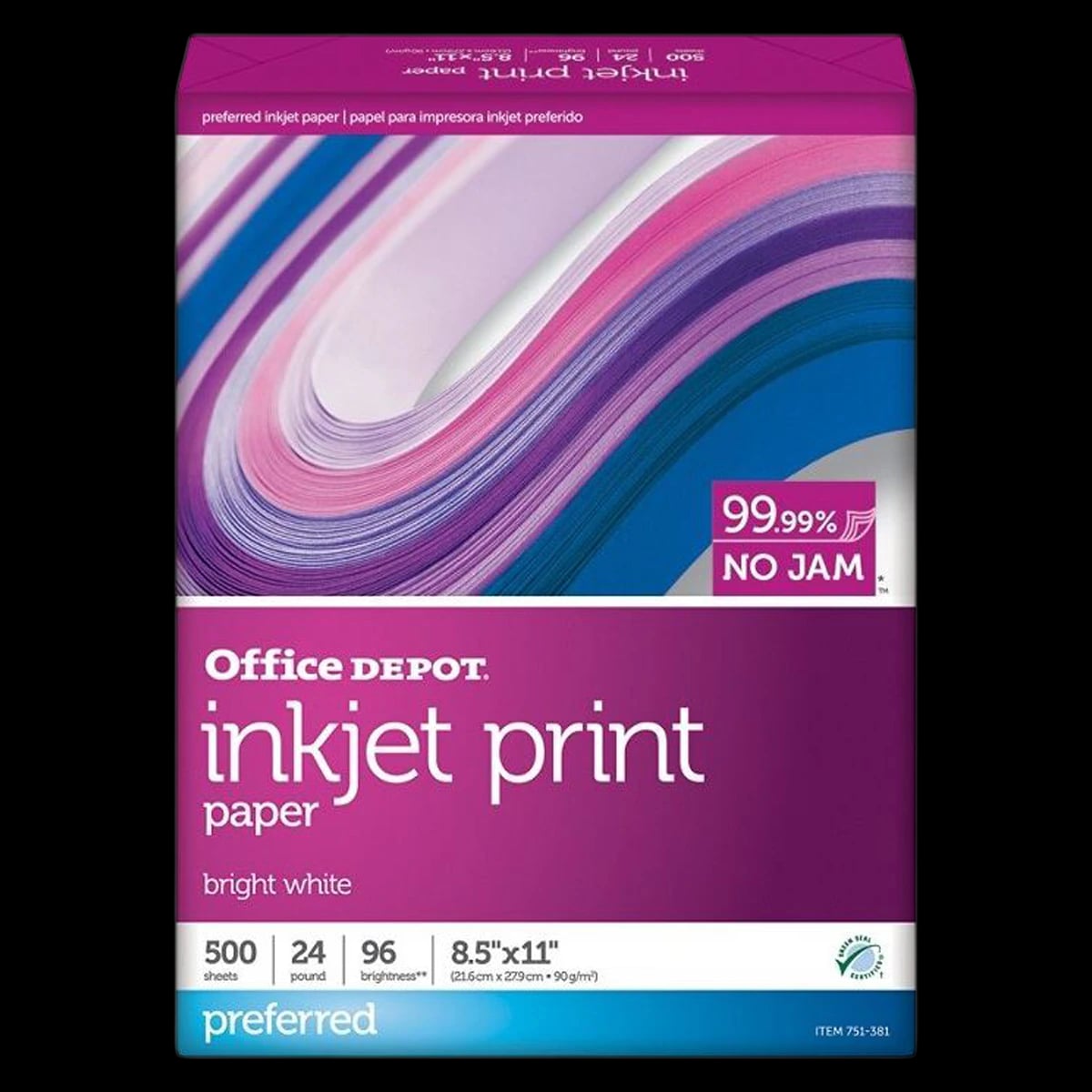 Office Depot Business Services Inkjet Print Paper, 24 lb, 8.5" x 11", 500 Sheets/Ream, 500/Package
