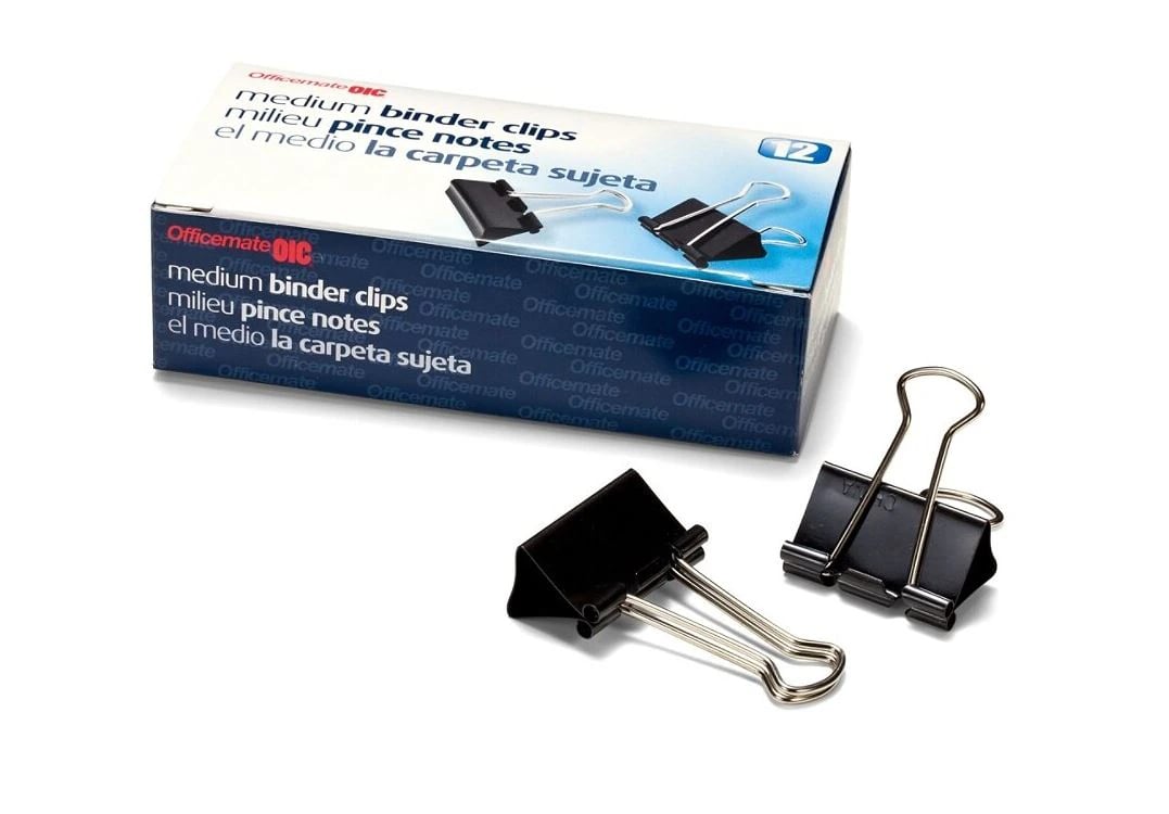 Officemate OIC Binder Clips, Medium, 1 1/4 in, Black, 12/Box