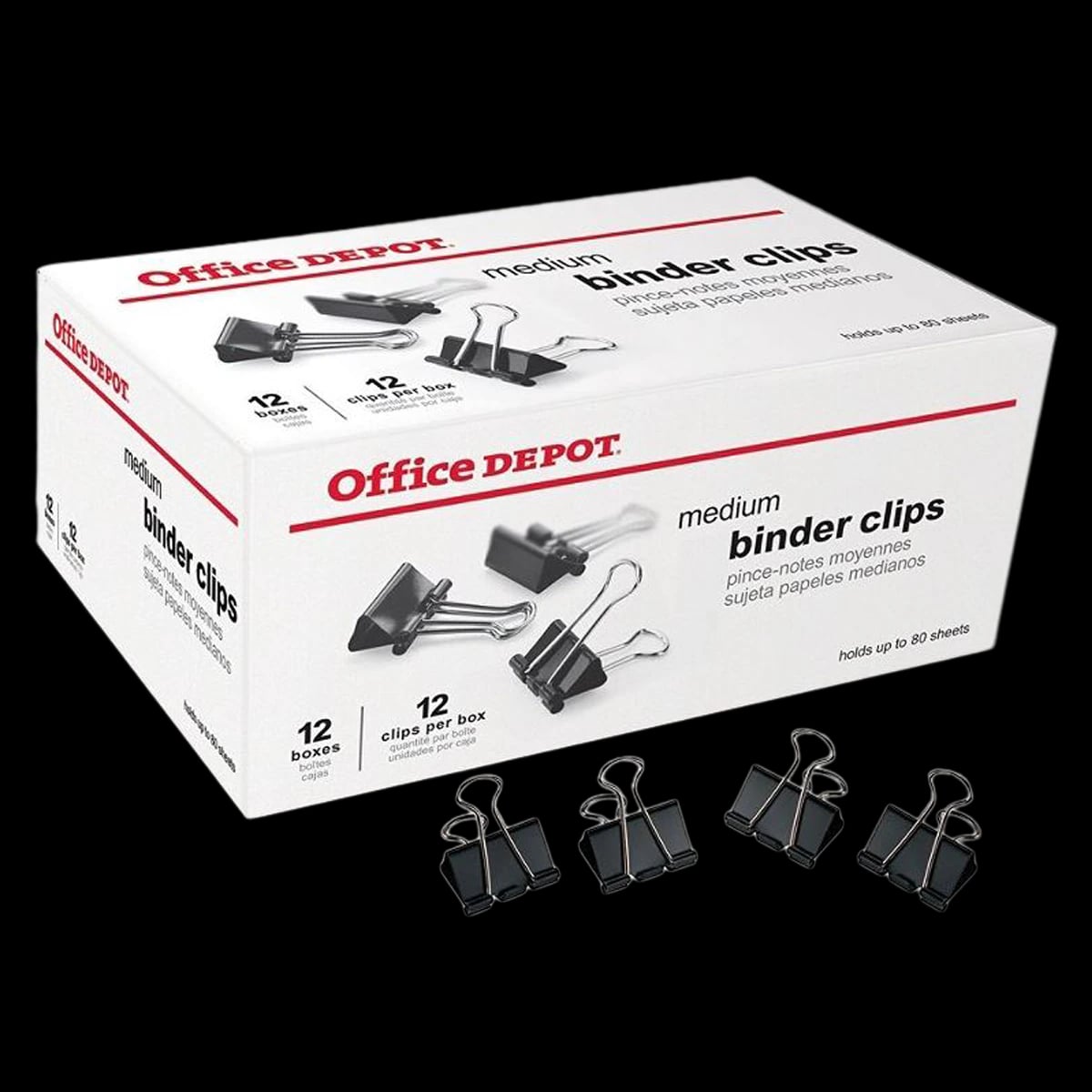 Binder Clip Medium 1-1/4" Wide, 5/8" Capacity, Black, 144/Box, 12/Carton