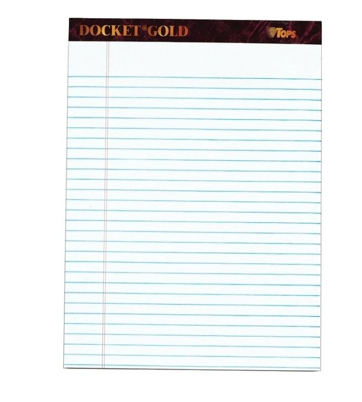 Tops Business Forms Docket Gold Writing Pad, 8.5 x 11.75 inches, White, 12/Pack