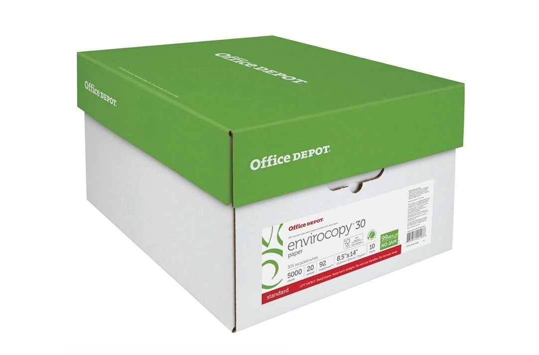 Office Depot Business Services Recycled Copy Paper, 20 lb, 8.5" x 14", 500 Sheets/Ream, 10 Reams/Case, 5000 Sheets/Case