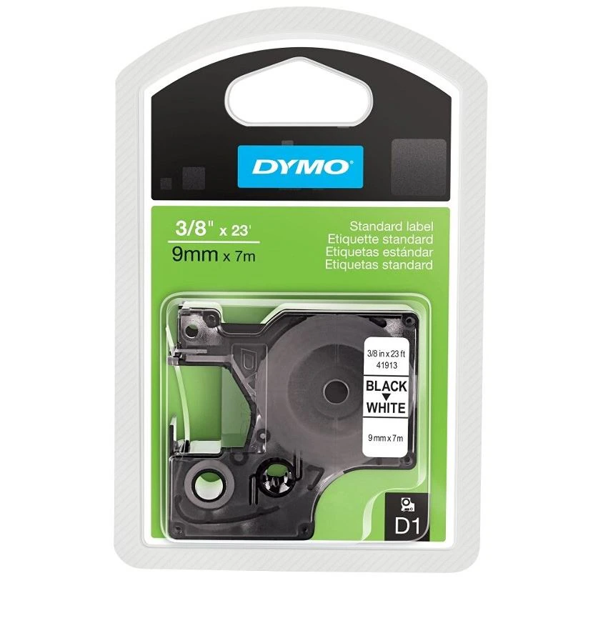 DYMO D1 Black-On-White Label Tape, 3/8 in x 23 ft, 41913