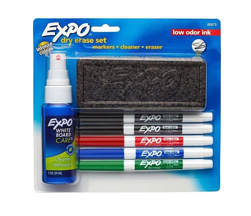 EXPO2 Dry-Erase Fine-Point Markers, 5-Pack (1 Black, 2 Red, 1 Blue, 1 Green)
