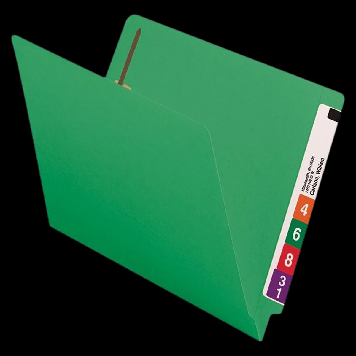 Smead End-Tab Folder with Fasteners, Letter Size, Green, 50/Pack, 50/Box