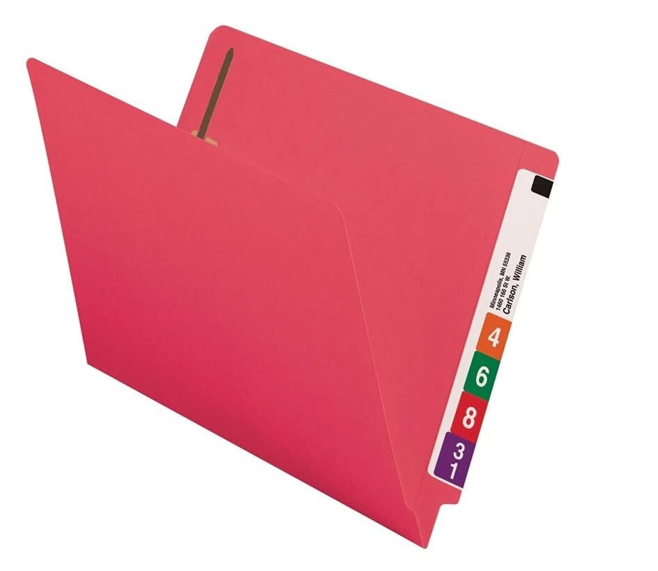 Smead End-Tab Folder with Fasteners, Letter Size, Red, 50/Pack, 50/Box