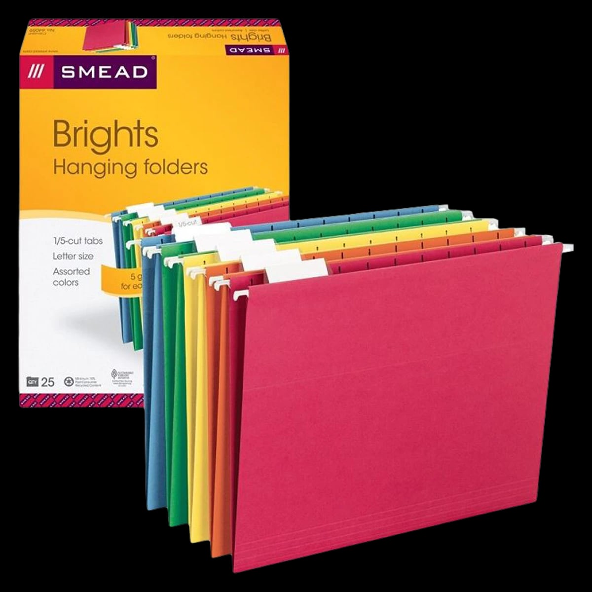 Smead Color Hanging Folders, Letter Size, Assorted Bright Colors, 25/Box