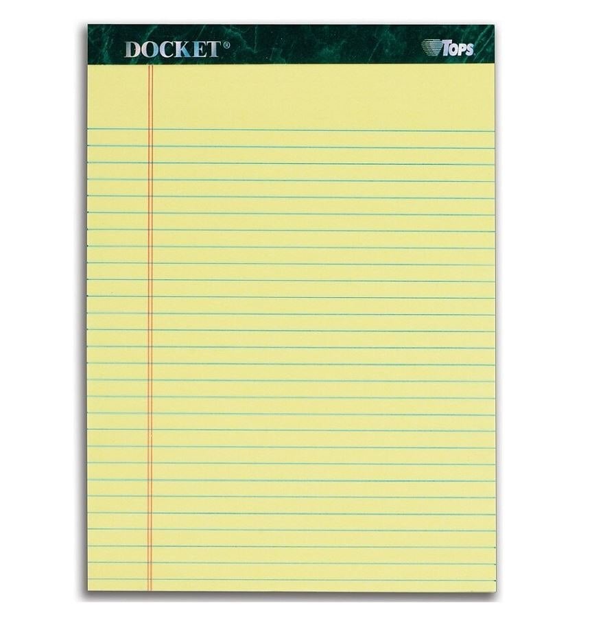 Tops Docket Legal Ruled Pads, 8.5 x 11.75 in, 50 Sheets, Canary, 12/Pack