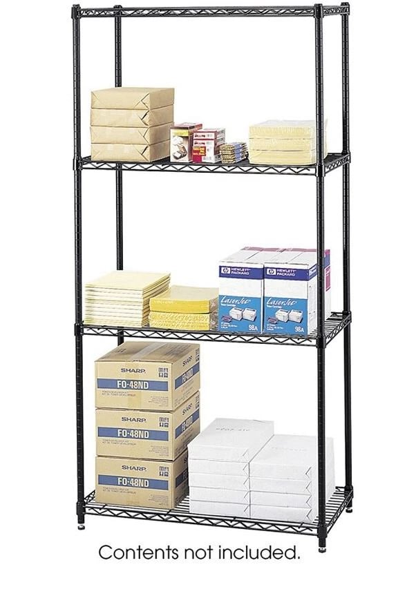 Safco Commercial Wire Shelving, 4-Shelf, Black, 1/Package