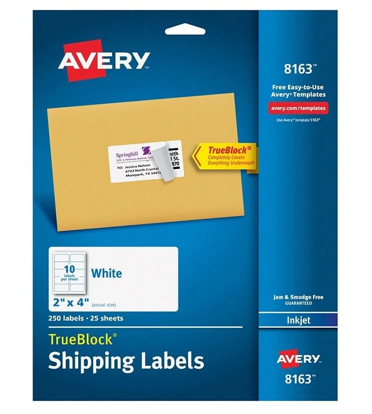 Avery TrueBlock White Inkjet Shipping Labels, 2" x 4", 250/Box