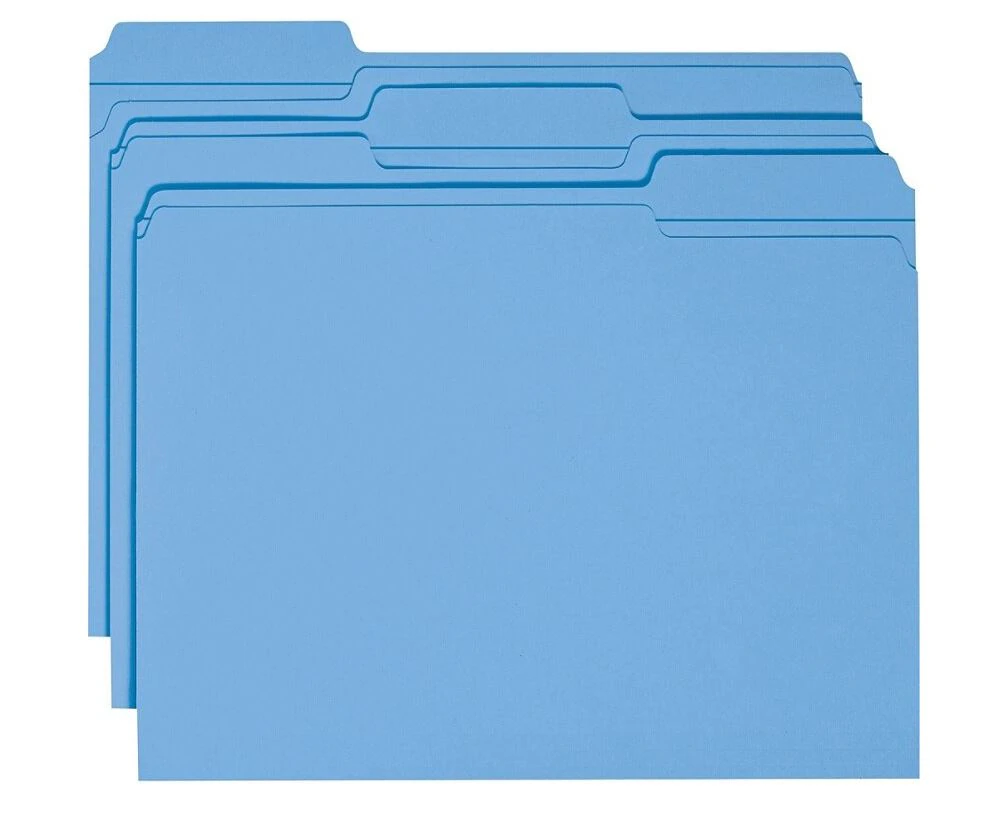 Smead Color File Folder, Letter Size, 1/3 Cut Tab, Blue, 100 per Box