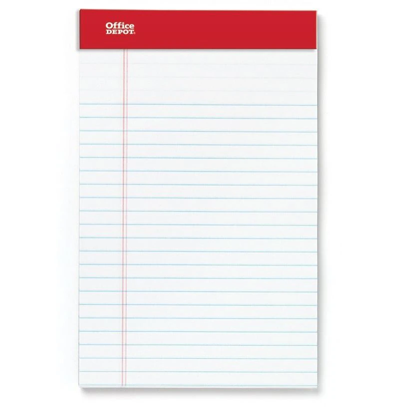 Office Depot Junior Perforated Pads, 5" x 8", Narrow Ruled, White, 50 Sheets, 12/Pack