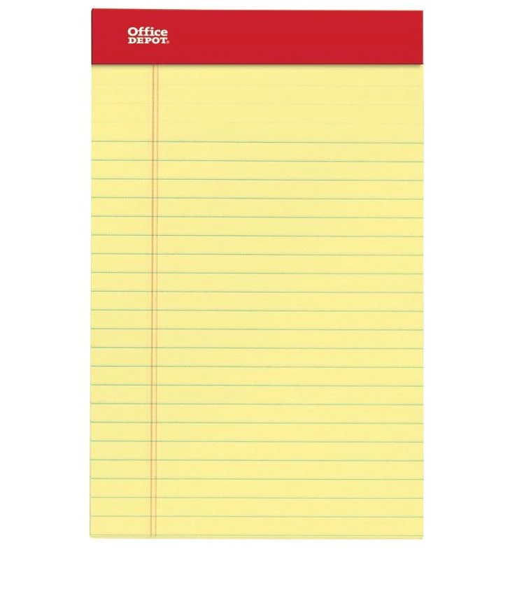 Office Depot Junior Perforated Pads, 5" x 8", Narrow Ruled, 50 Sheets, Canary Yellow, 12/Pack