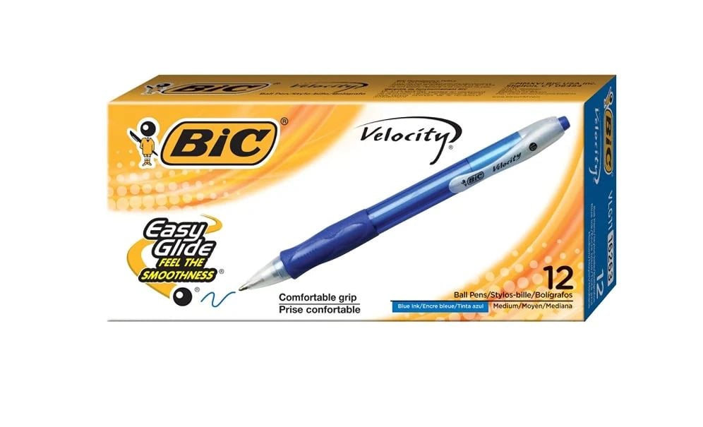 Velocity Retract Ballpoint Pen, BIC, Medium Point 1.0mm, Blue, 12/Pack