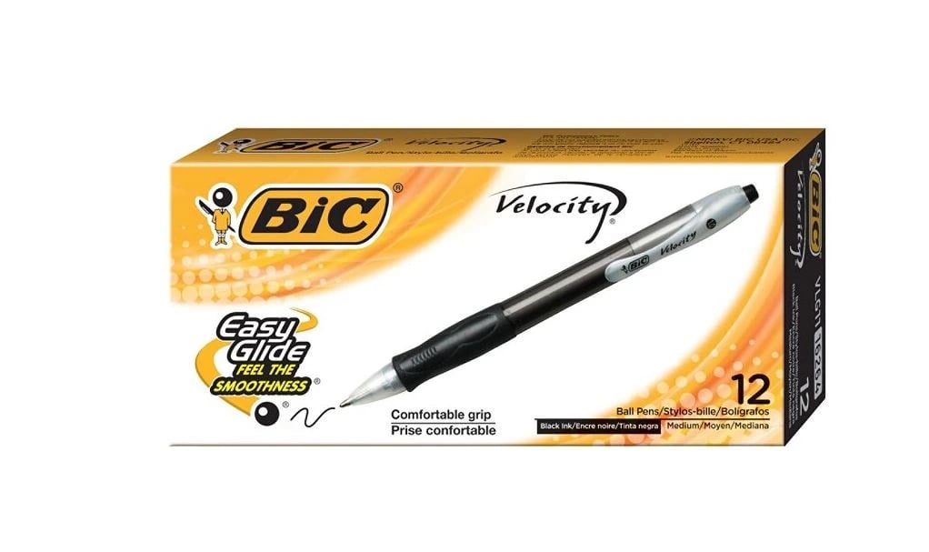 Velocity Retract Ballpoint Pen, BIC, Medium Point 1.0mm, Black, 12/Pack