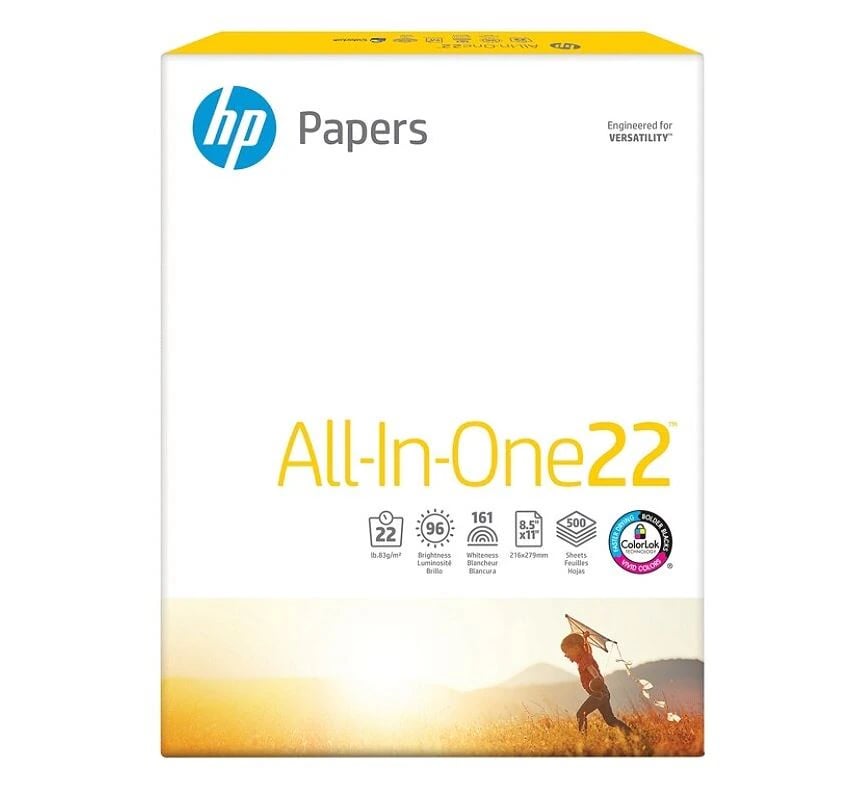 HP All-In-One Printing Paper, Letter Size 8.5"x11", 22 Lb, 500 Sheets/Ream, 500/Package