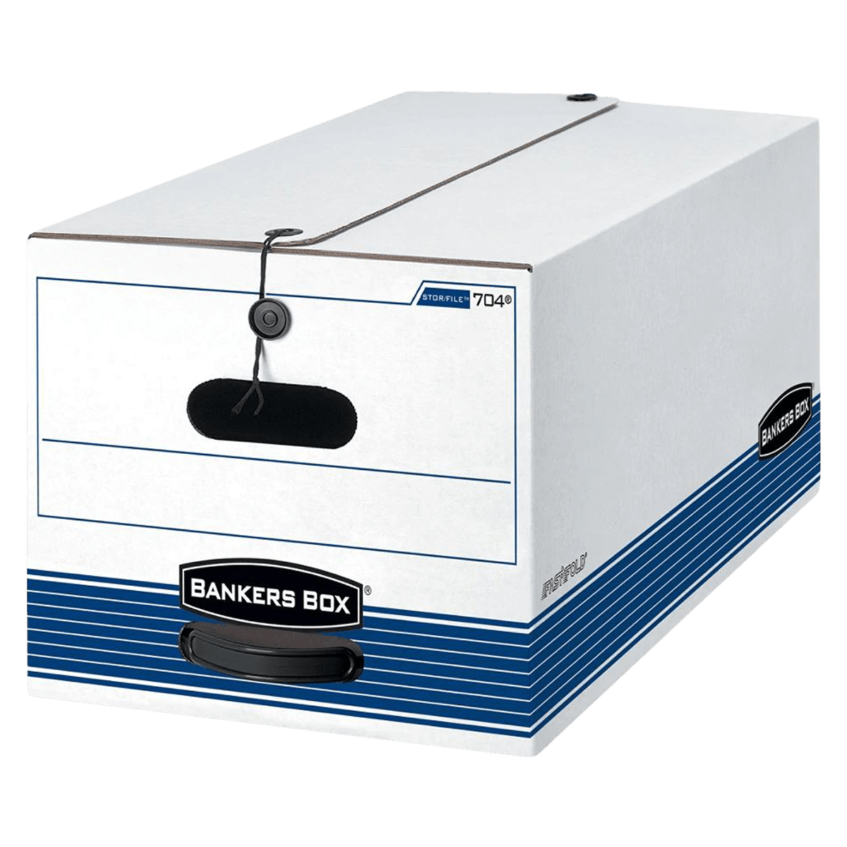 Bankers Box FastFold Econo Leg Storage Box, 24 x 15 x 10 in, Legal Size, White/Blue, 4/Pack