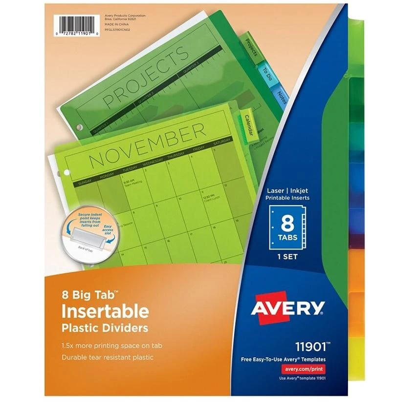 Avery Big Tab Insertable Plastic Dividers, 8-Tab