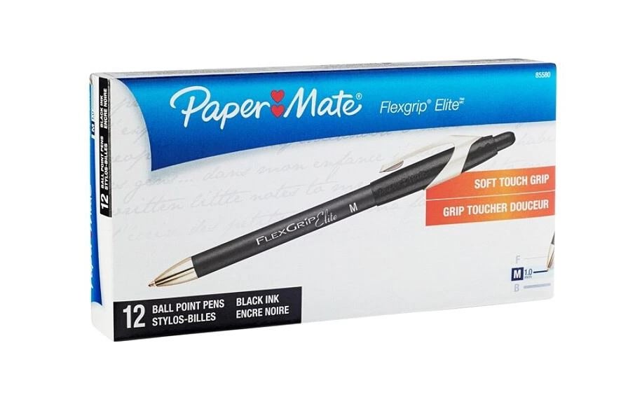 FlexGrip Elite Retractable Ballpoint Pen, Medium Point, 1.0 mm, Black, 12/Pack, 12/Box