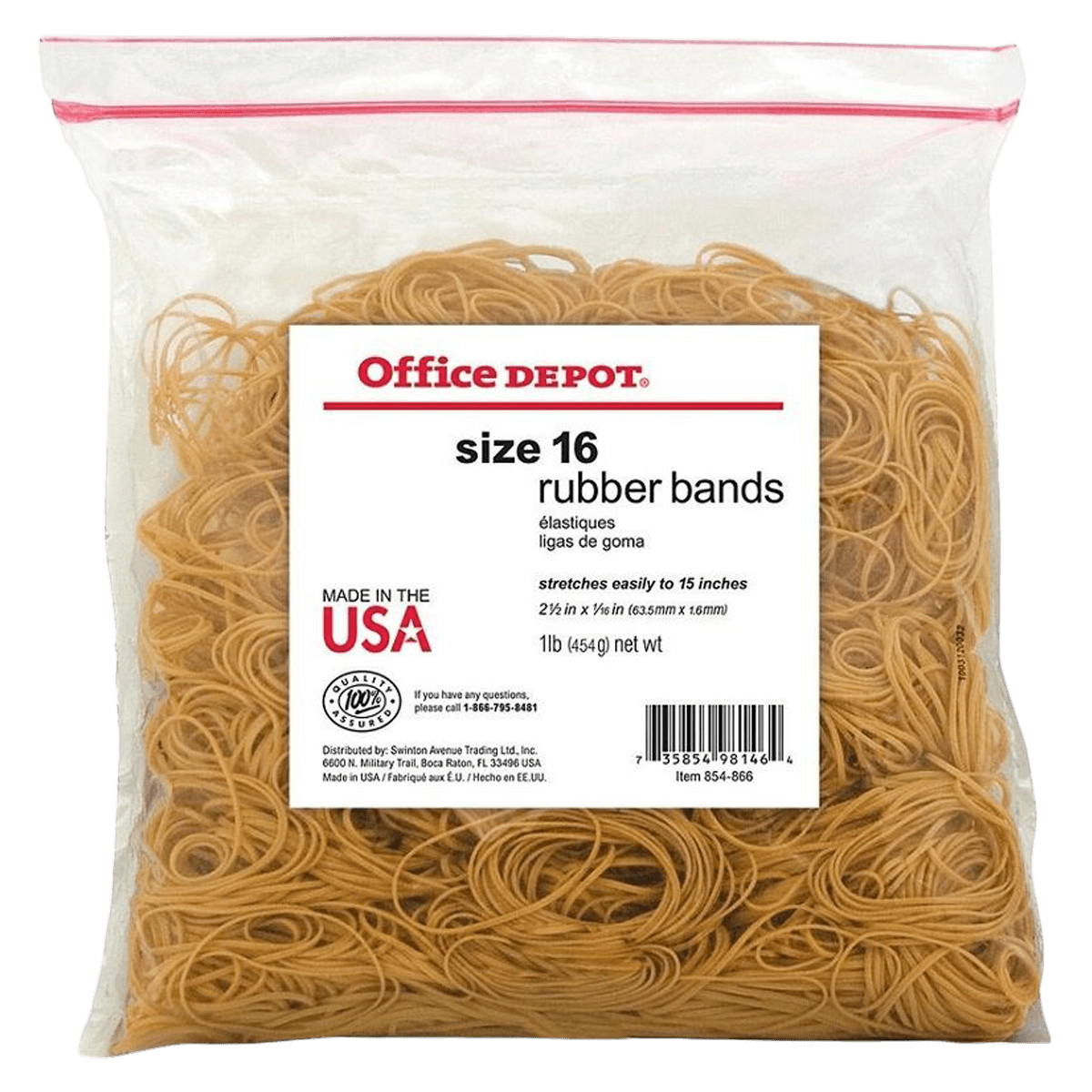 Rubber Bands #16, 2.5" x 1/16", Crepe, 1 lb Bag, 2300/Pk