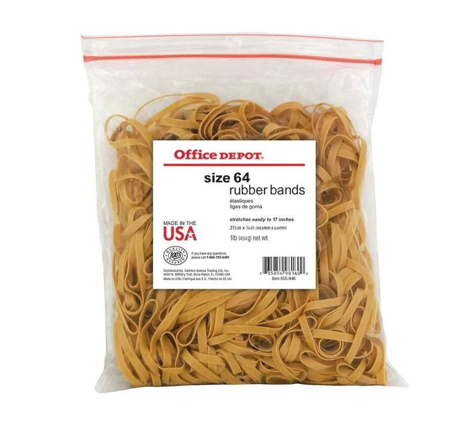 Rubber Bands #64, 3 1/2" x 1/4", Crepe, 1 lb Bag, 425/Pk