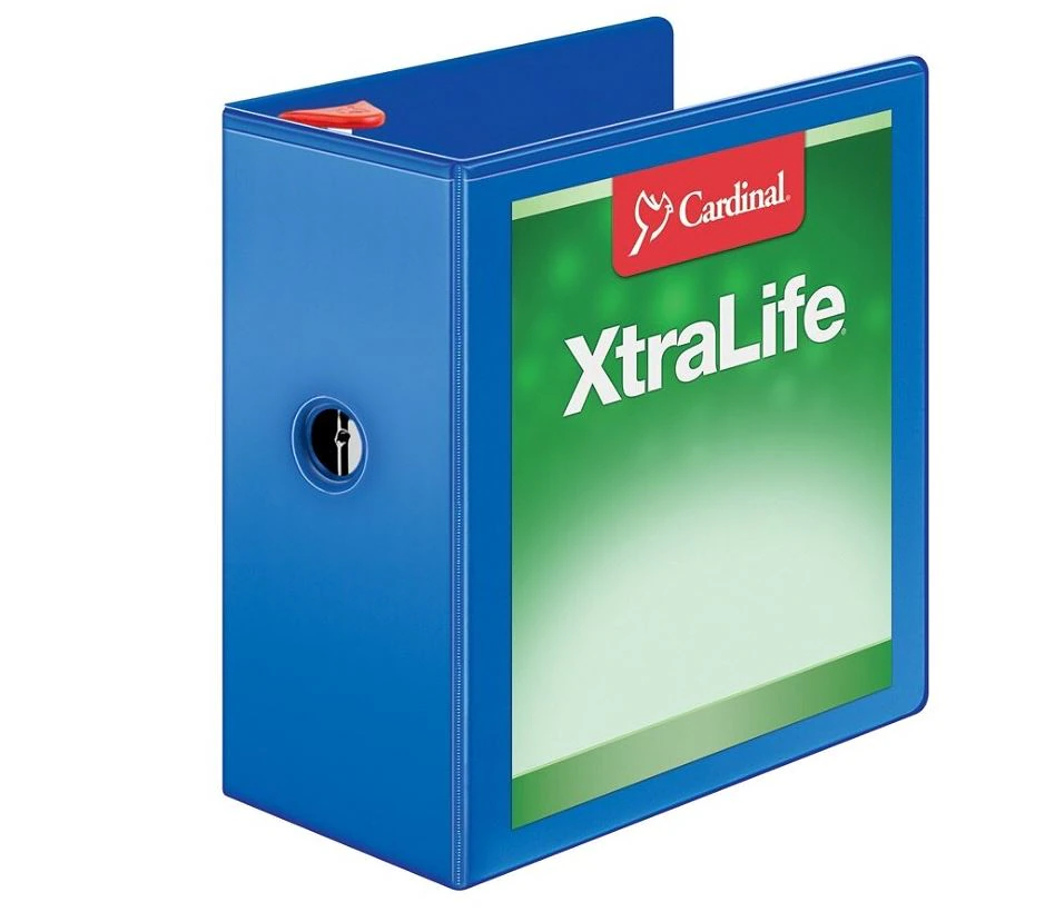 Cardinal XtraLife Locking Slant-D Ring Binder, 5" Rings, Blue, Each