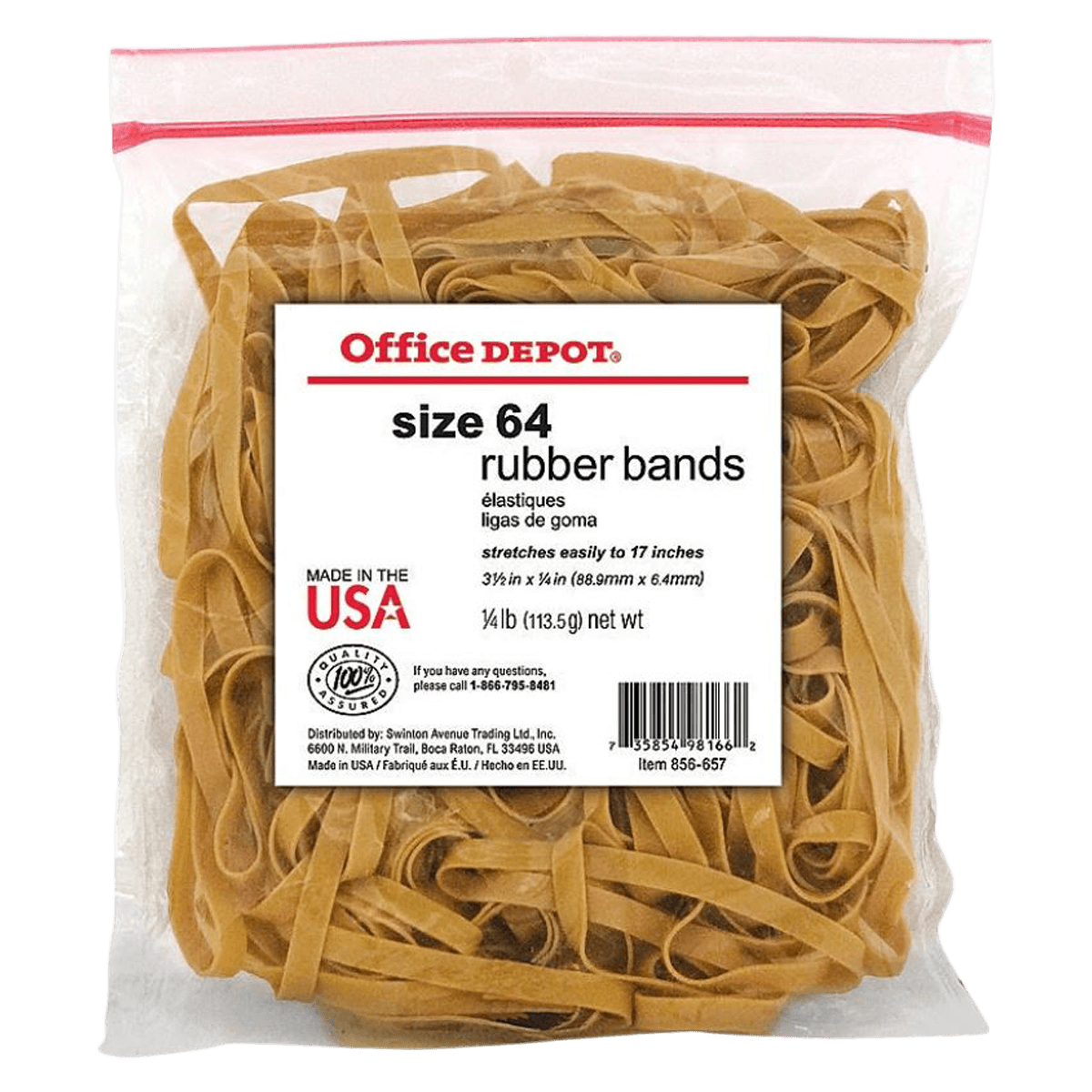 Office Depot Brand Rubber Bands #64, 3 1/2" x 1/4", 1/4 lb Bag, 110/Pack