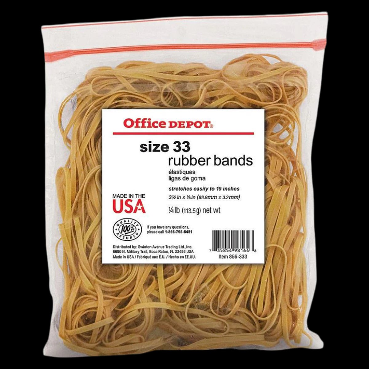 Office Depot Brand Rubber Bands #33, 3 1/2" x 1/8", 1/4 lb Bag, 212/Pack