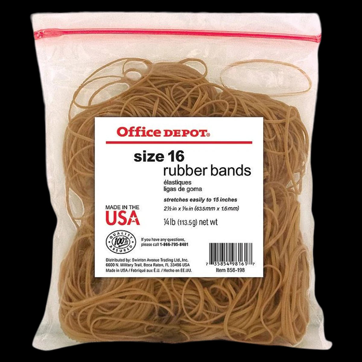 Office Depot Brand Rubber Bands #16, 2 1/2" x 1/16", 1/4 lb Bag, 625/Pk