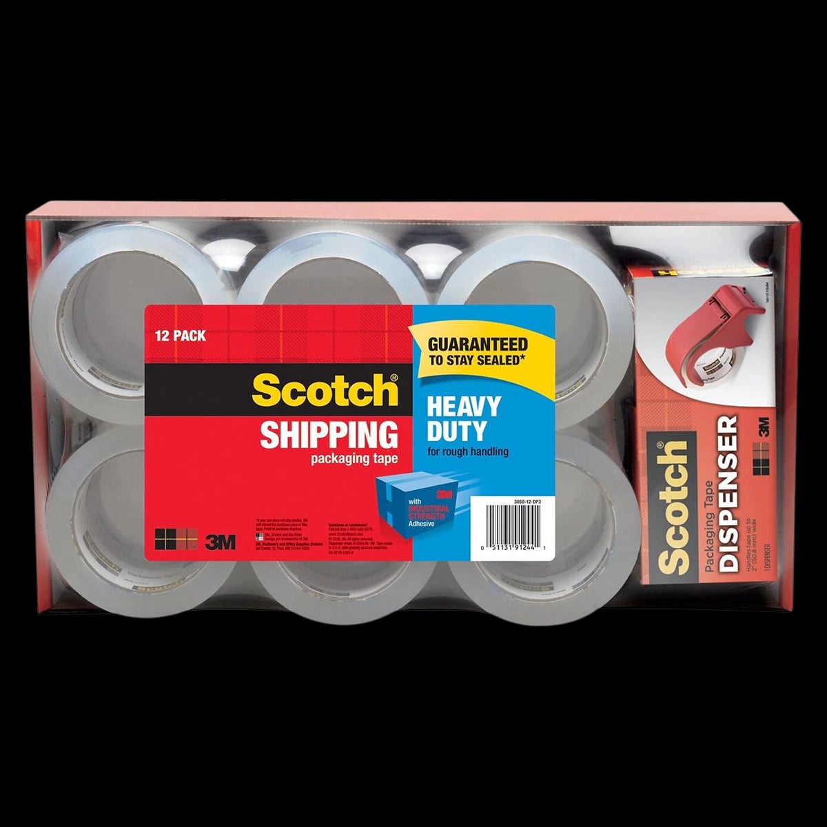 Scotch Packaging Tape with Dispenser, 1 7/8" x 54.6 Yd, 12/Pack