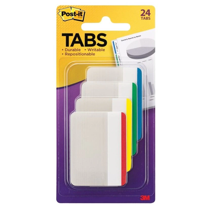 Post-it Durable Filing Tabs, 2 in, Assorted Colors, 24/Pack