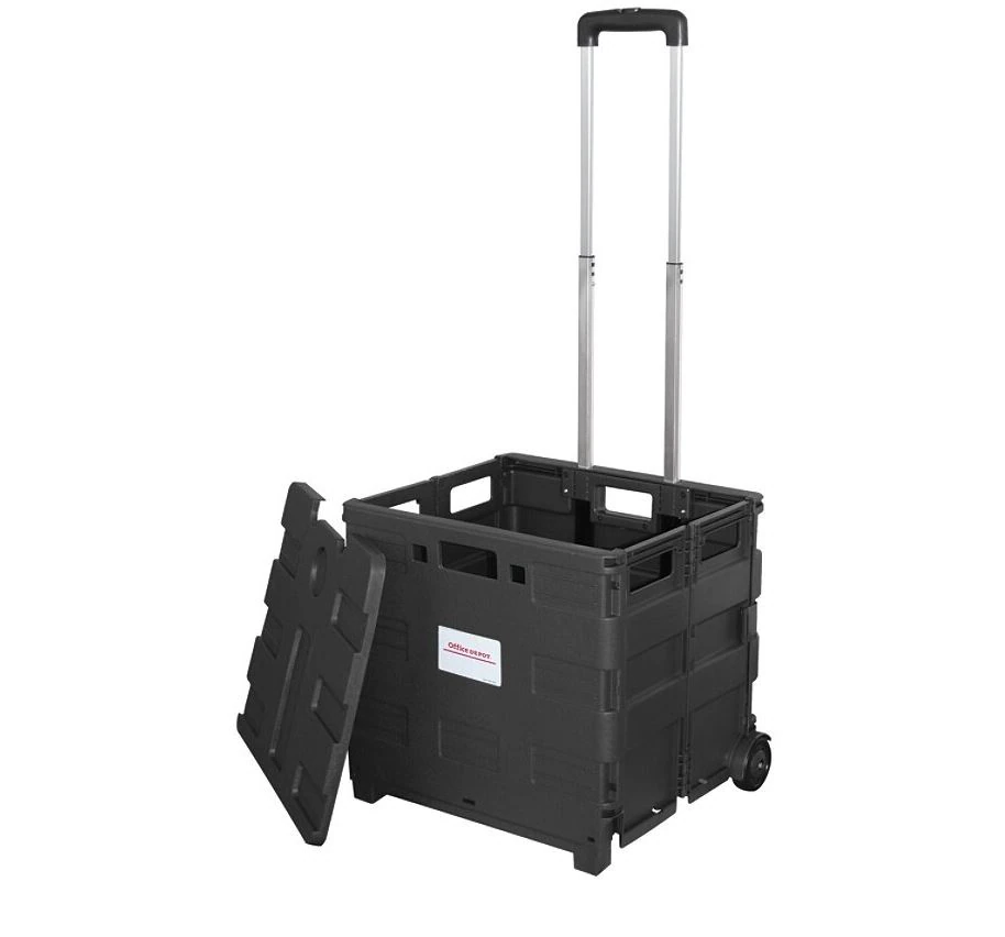 Office Depot Mobile Folding Cart with Lid, 16" x 18" x 15", Black