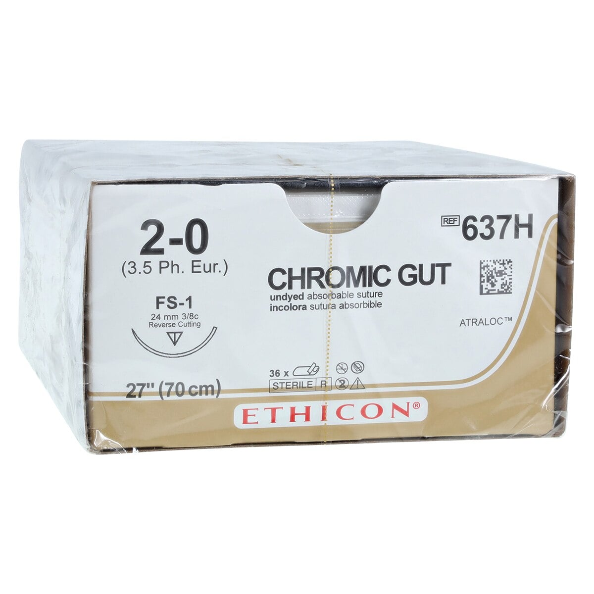 Chromic Gut Monofilament Suture, 2-0, 1x27", FS-1 Cutting Edge Reverse, 3/8 Circle Needle, 24mm, Brown, 36/Box