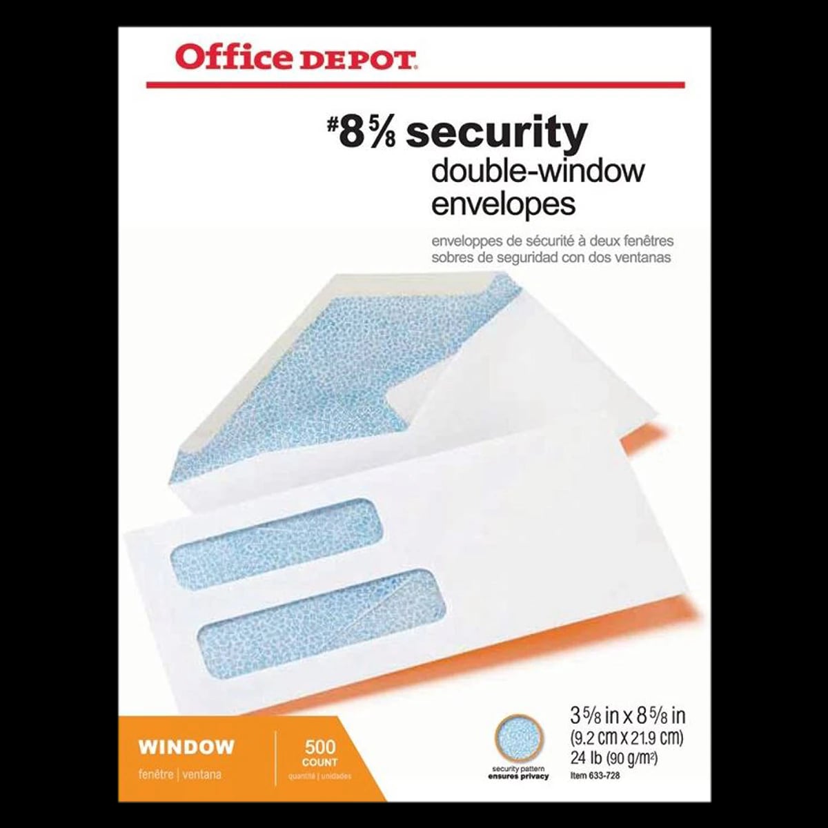Envelope Double Window White #8 5/8, 3.625 x 8.625 in, Gummed, 500/Box