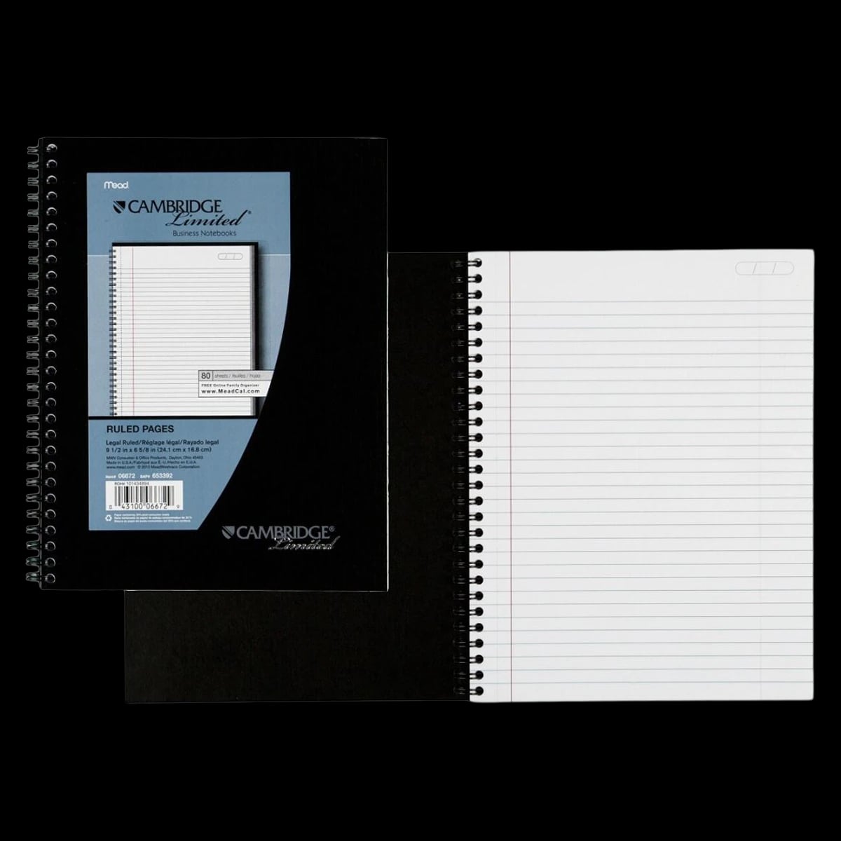 Westvaco Envelope Business Notebook, 9.5 x 6.875 inches, Legal Ruled, 80 Sheets, Black