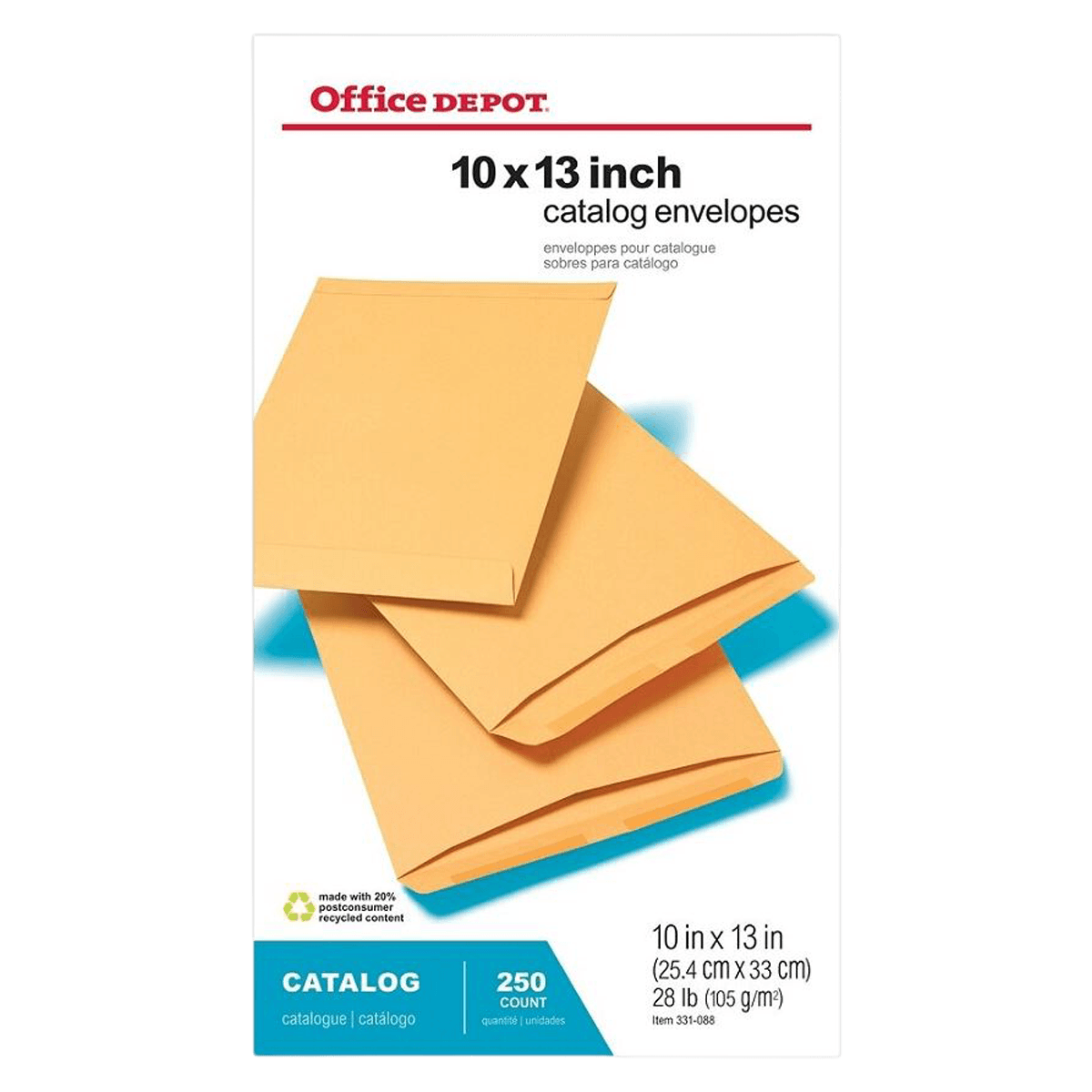 Office Depot Brand Manila Catalog Envelopes, Gummed Seal, 10 x 13 in, 250/Box