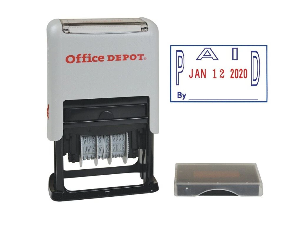 Self-Inking Dater Paid Stamp with Extra Pad, Red/Blue Ink
