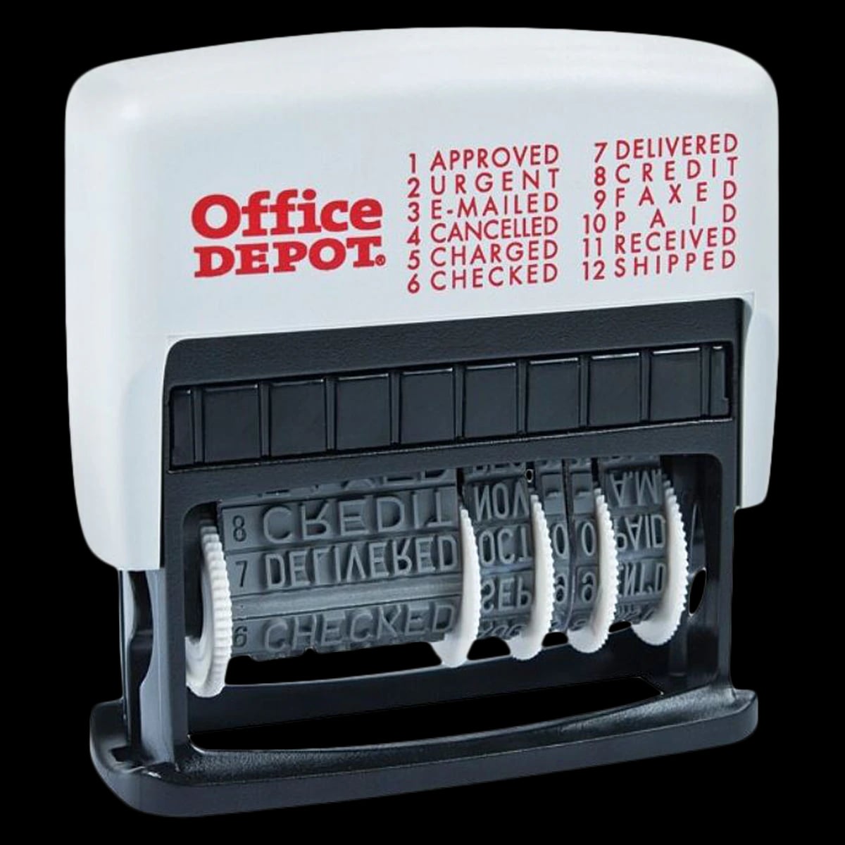 Office Depot Brand Self-Inking 12-In-1 Micro Message Dater, Black