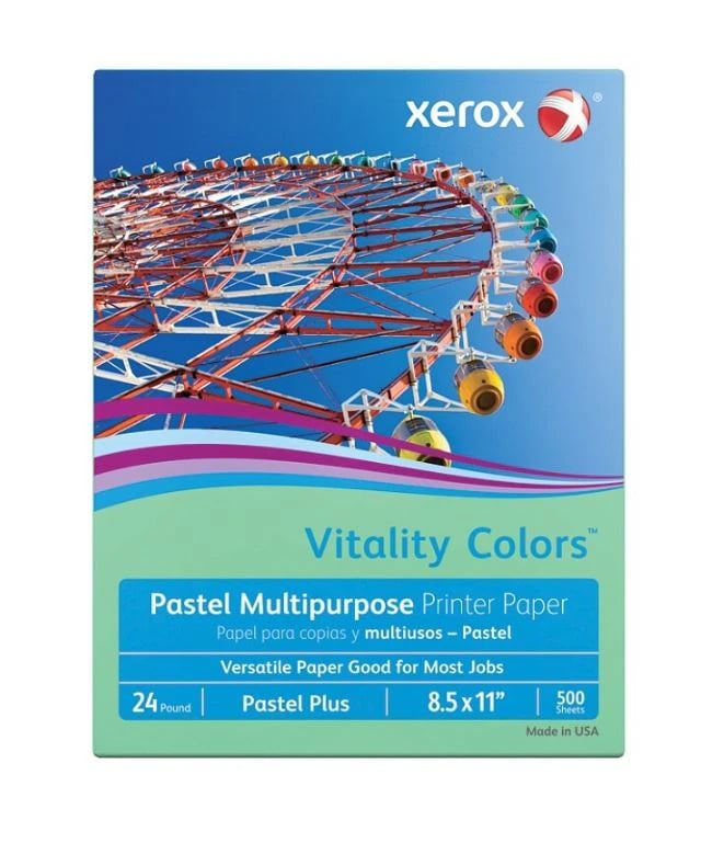 Xerox Pastel Paper, 24 Lb Stock, Green, 8.5" x 11", 500/Ream