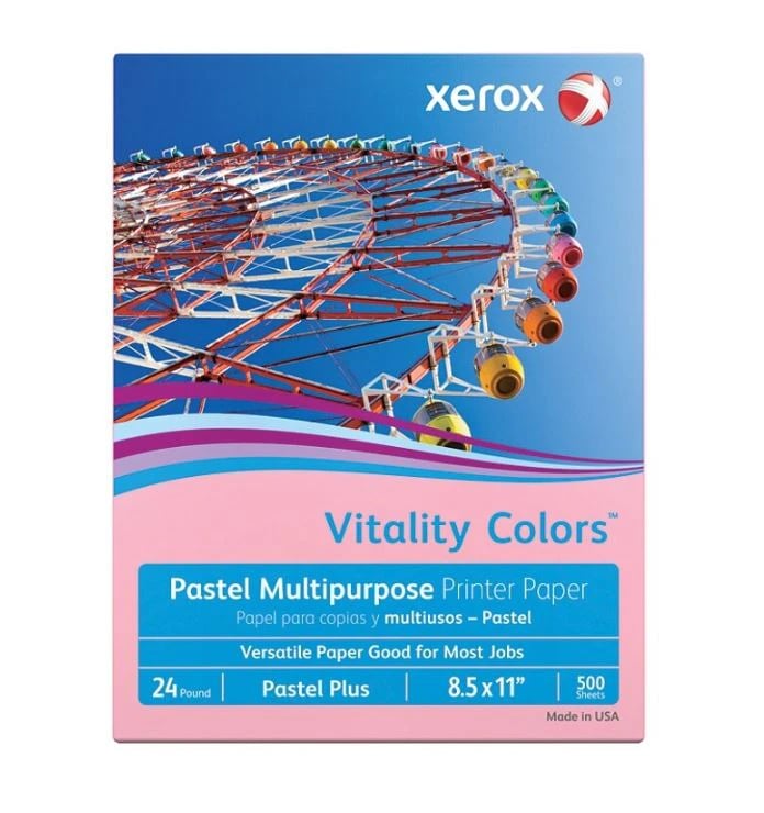 Xerox Vitality Colors Pastel Plus Color Multi-Use Printer & Copy Paper, 24 lb, Pink, 500/Pk