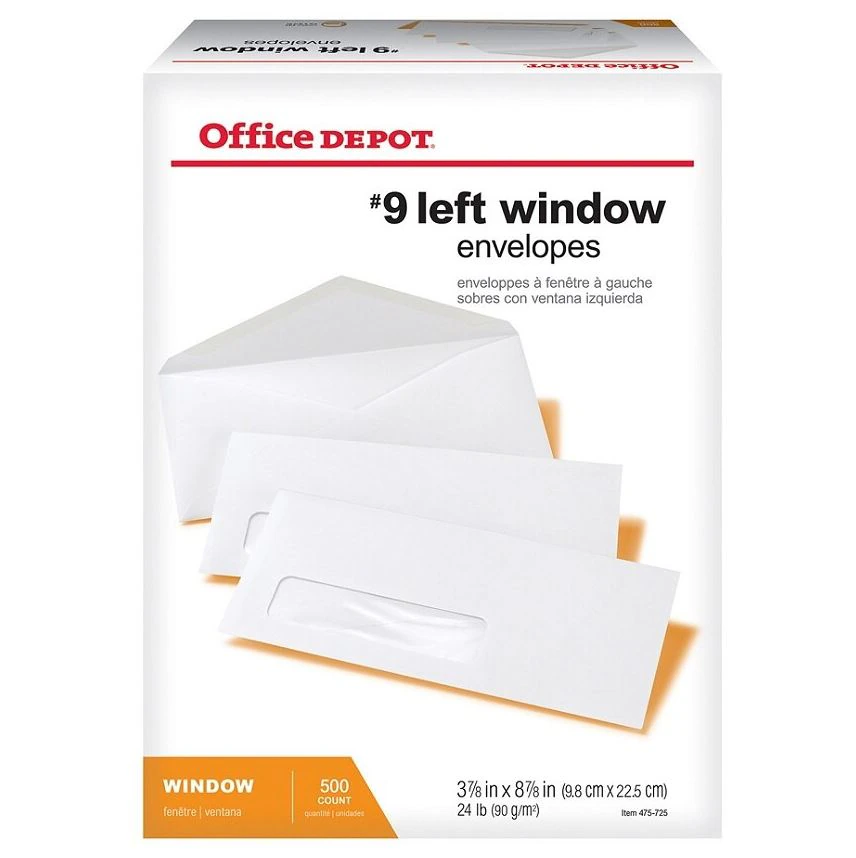 #9 Window Envelope, Bottom Left, White, 3.875 x 8.875 in, 500/Box