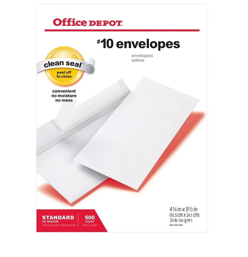 Clean-Seal #10 Envelopes, White, 4 1/8" x 9 1/2", 500/Box
