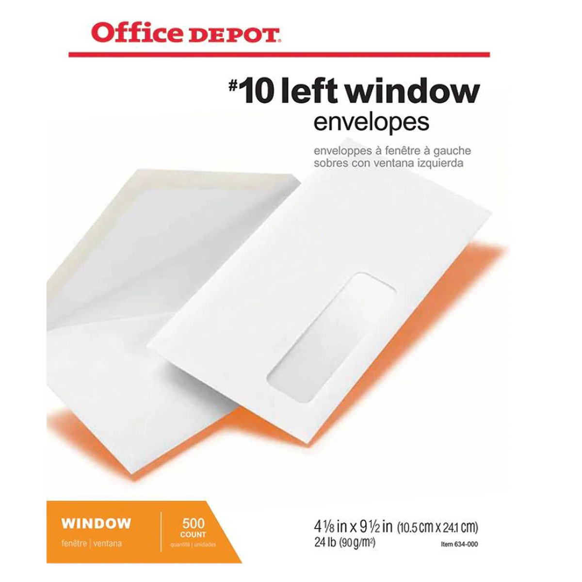#10 Bottom-Left Window Envelope, 4.125" x 9.5", White, 500/Box