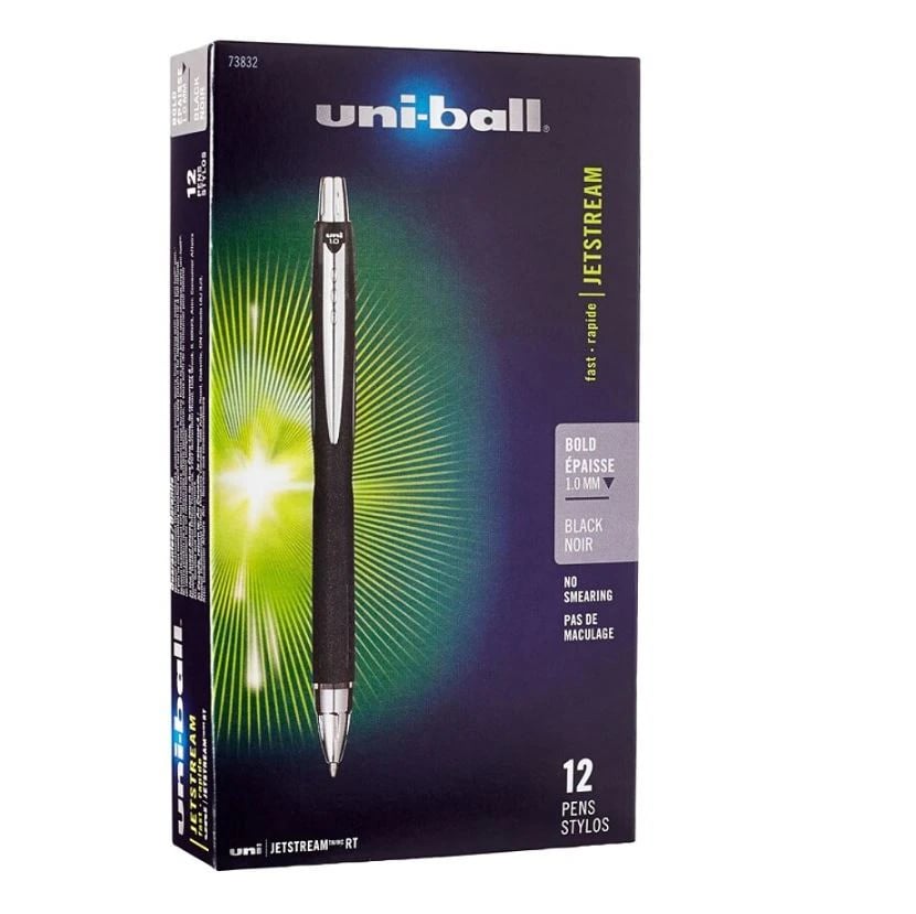 uni-ball Jetstream RT Retractable Ballpoint Pen, Bold Point 1.0mm, Black, 12/Pack